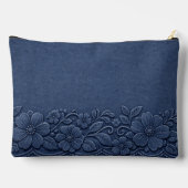 Navy-Denim-Blumenmonogramm-Design Zubehörtasche (Rückseite)