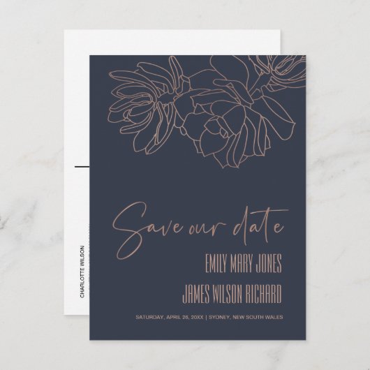 NAVY DESERT CACTI ERFOLGREICHE SKETCH SAVE THE DAT ANKÜNDIGUNGSPOSTKARTE (Vorne/Hinten)