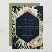 NAVY DESERT NACHFOLGENDES CACTI FOLIAGE BRAUTPARTY EINLADUNG (Vorne/Hinten)