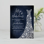 Navy Diamond Dress 50 & Fabulous Birthday Foil Folieneinladung (Stehend vorne)