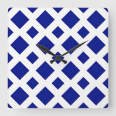 Navy Diamonds on White Quadratische Wanduhr (Vorderseite)