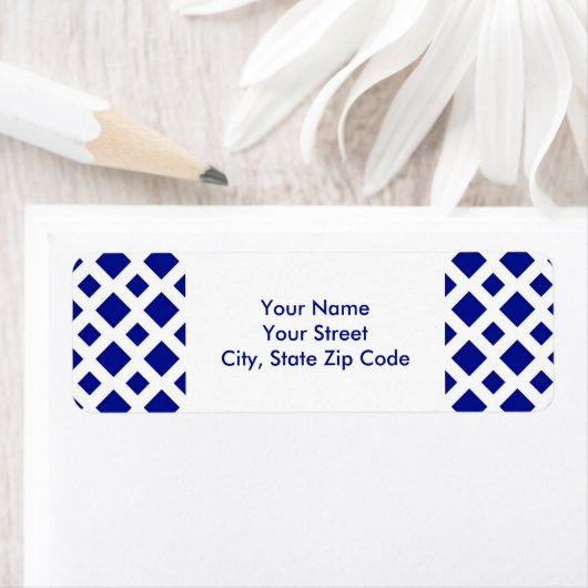 Navy Diamonds on White return address label (Insitu)
