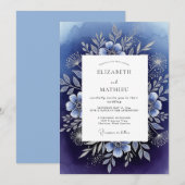 Navy Divine Winterhochzeit Einladung (Vorne/Hinten)