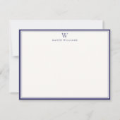 Navy Double Border Monogram Off-White Note Card Einladung (Vorderseite)