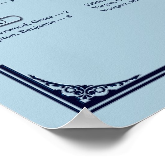 Navy Dusty Blue Alphabetical Wedding Seating Chart Poster (Ecke)