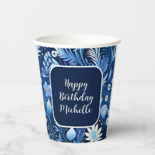 Navy Dusty Blue Blumen Alles Gute zum Geburtstag Pappbecher