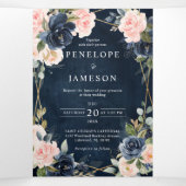 Navy Dusty Blue Blush Geometric Wedding Tri-Falten Dreifach-gefaltete Programmkarte (Innenseite Mitte)