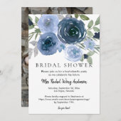 Navy Dusty Blue Boho Floral Foto Brautparty Einladung (Vorne/Hinten)