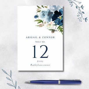 Navy & Dusty Blue Elegante Wasserfarben Tischnummer