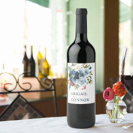 Navy & Dusty Blue Elegante Wasserfarben Weinetikett