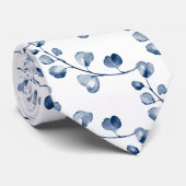 Navy Dusty Blue Eucalyptus Wedding Party Krawatte (Gerollt)