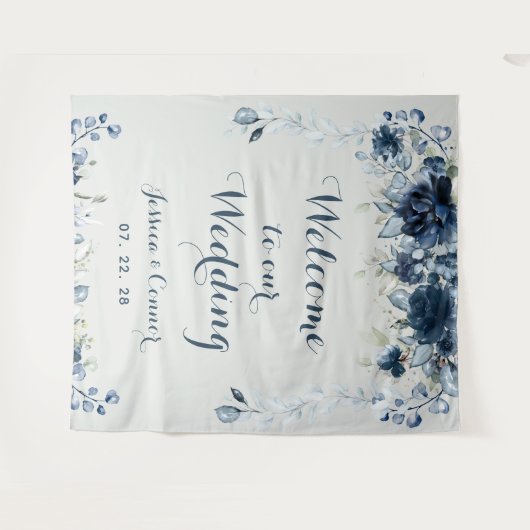 Navy Dusty Blue Eucalyptus Willkommen bei unserer Wandteppich (Vorderseite (Horizontal))