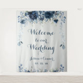 Navy Dusty Blue Eucalyptus Willkommen bei unserer  Wandteppich (Vorderseite)