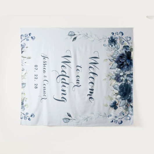 Navy Dusty Blue Eucalyptus Willkommen bei unserer  Wandteppich (Vorderseite (Horizontal))