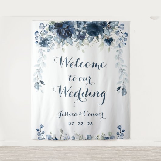 Navy Dusty Blue Eucalyptus Willkommen bei unserer Wandteppich (Vorderseite)