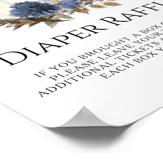 Navy Dusty Blue Fall Floral Pumpkin Diaper Raffle Poster (Ecke)