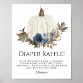 Navy Dusty Blue Fall Floral Pumpkin Diaper Raffle Poster (Vorne)