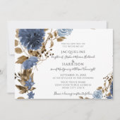 Navy Dusty Blue Floral Earthy Foliage Wedding Einladung (Vorderseite)