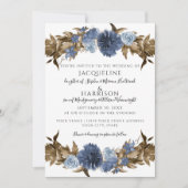 Navy Dusty Blue Floral Fall Sepia Grüne Hochzeit Einladung (Vorderseite)
