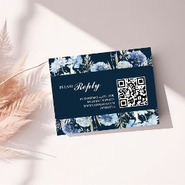 Navy Dusty Blue Floral Spring Bloom Wedding Begleitkarte