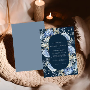 Navy Dusty Blue Floral Spring Bloom Wedding Einladung