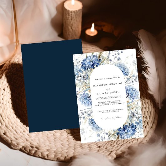 Navy Dusty Blue Floral Spring Bloom Wedding Einladung