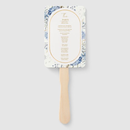 Navy Dusty Blue Floral Spring Bloom Wedding Fächer (Rückseite)