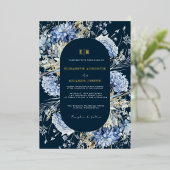 Navy Dusty Blue Floral Spring Bloom Wedding Folieneinladung (Stehend vorne)