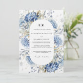 Navy Dusty Blue Floral Spring Bloom Wedding Invita Einladung (Stehend Vorderseite)