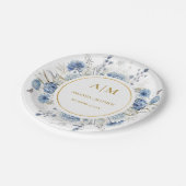 Navy Dusty Blue Floral Spring Bloom Wedding Pappteller (Schrägansicht)