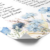Navy Dusty Blue Floral Spring Bloom Wedding Poster (Ecke)