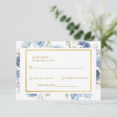 Navy Dusty Blue Floral Spring Bloom Wedding RSVP (Stehend Vorderseite)
