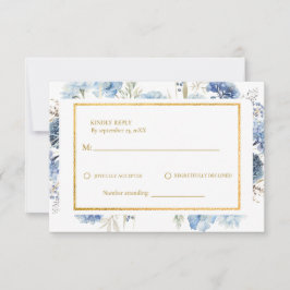 Navy Dusty Blue Floral Spring Bloom Wedding RSVP