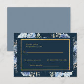 Navy Dusty Blue Floral Spring Bloom Wedding RSVP Karte (Vorne/Hinten)