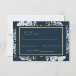 Navy Dusty Blue Floral Spring Bloom Wedding RSVP Karte