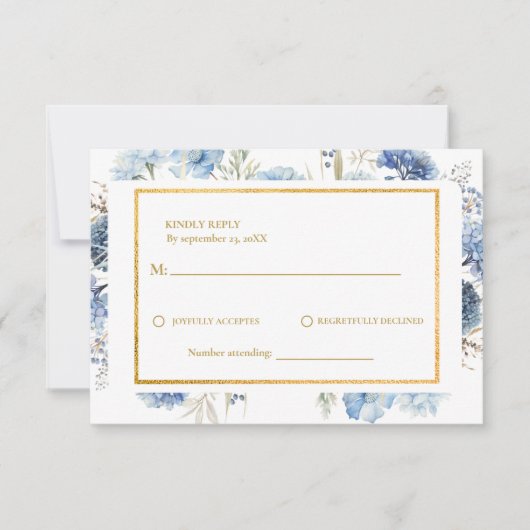 Navy Dusty Blue Floral Spring Bloom Wedding RSVP Karte (Vorderseite)