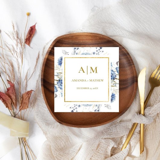 Navy Dusty Blue Floral Spring Bloom Wedding Serviette