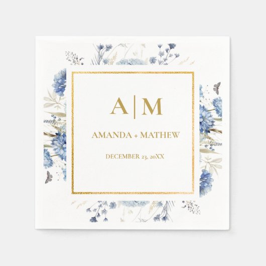 Navy Dusty Blue Floral Spring Bloom Wedding Serviette (Vorderseite)