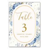 Navy Dusty Blue Floral Spring Bloom Wedding Tischnummer (Rückseite)