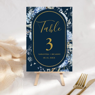 Navy Dusty Blue Floral Spring Bloom Wedding Tischnummer
