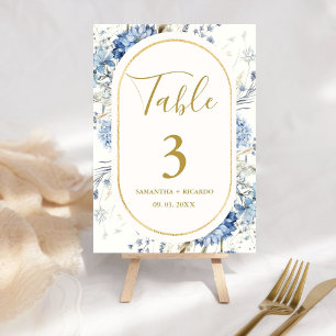 Navy Dusty Blue Floral Spring Bloom Wedding Tischnummer