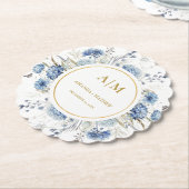 Navy Dusty Blue Floral Spring Bloom Wedding Untersetzer (angewinkelt)