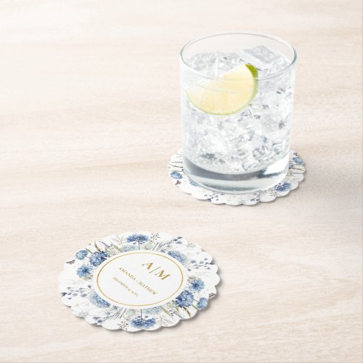 Navy Dusty Blue Floral Spring Bloom Wedding Untersetzer (Vor Ort)