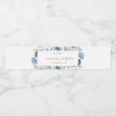 Navy Dusty Blue Floral Spring Bloom Wedding Wasserflaschenetikett (Einzelnes Label)