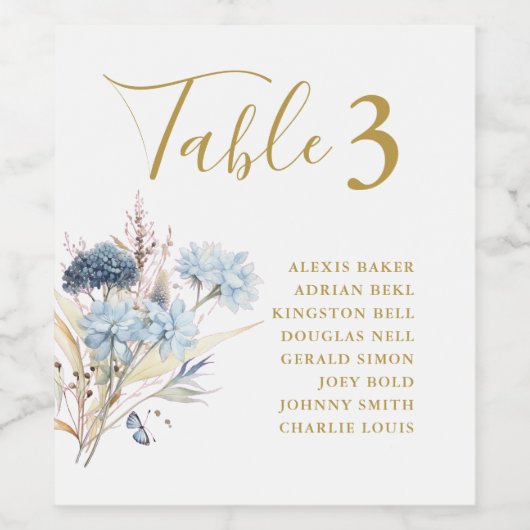 Navy Dusty Blue Floral Spring Bloom Wedding Weinetikett (Einzelnes Label)