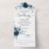 Navy Dusty Blue Flowers Botanical Wedding RSVP All All In One Einladung (Innen Boden)