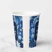 Navy Dusty Blue Flowers Happy Birthday Pappbecher (Rechts)