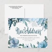 Navy Dusty Blue Flowers Niedliche Change Address Postkarte (Vorne/Hinten)