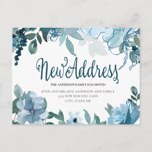 Navy Dusty Blue Flowers Niedliche Change Address Postkarte