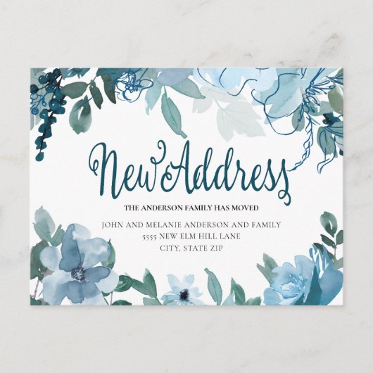 Navy Dusty Blue Flowers Niedliche Change Address Postkarte (Vorderseite)